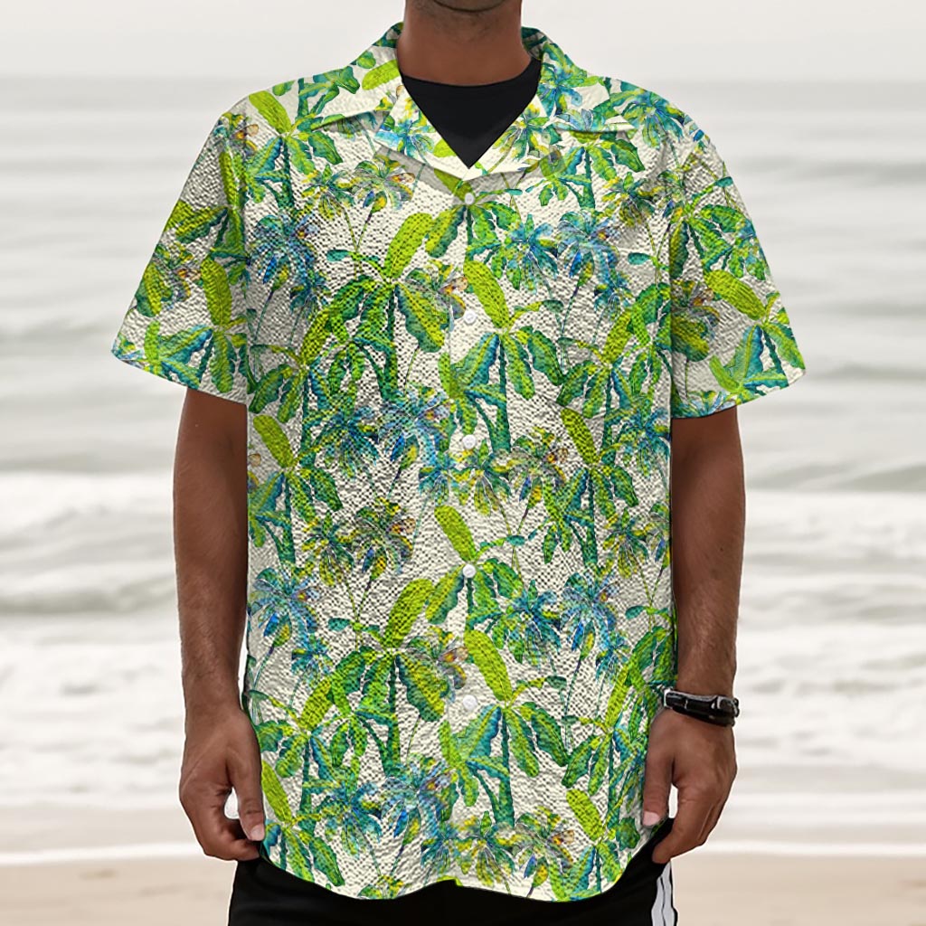 Palm Tree Banana Pattern Print Textured Short Sleeve Shirt