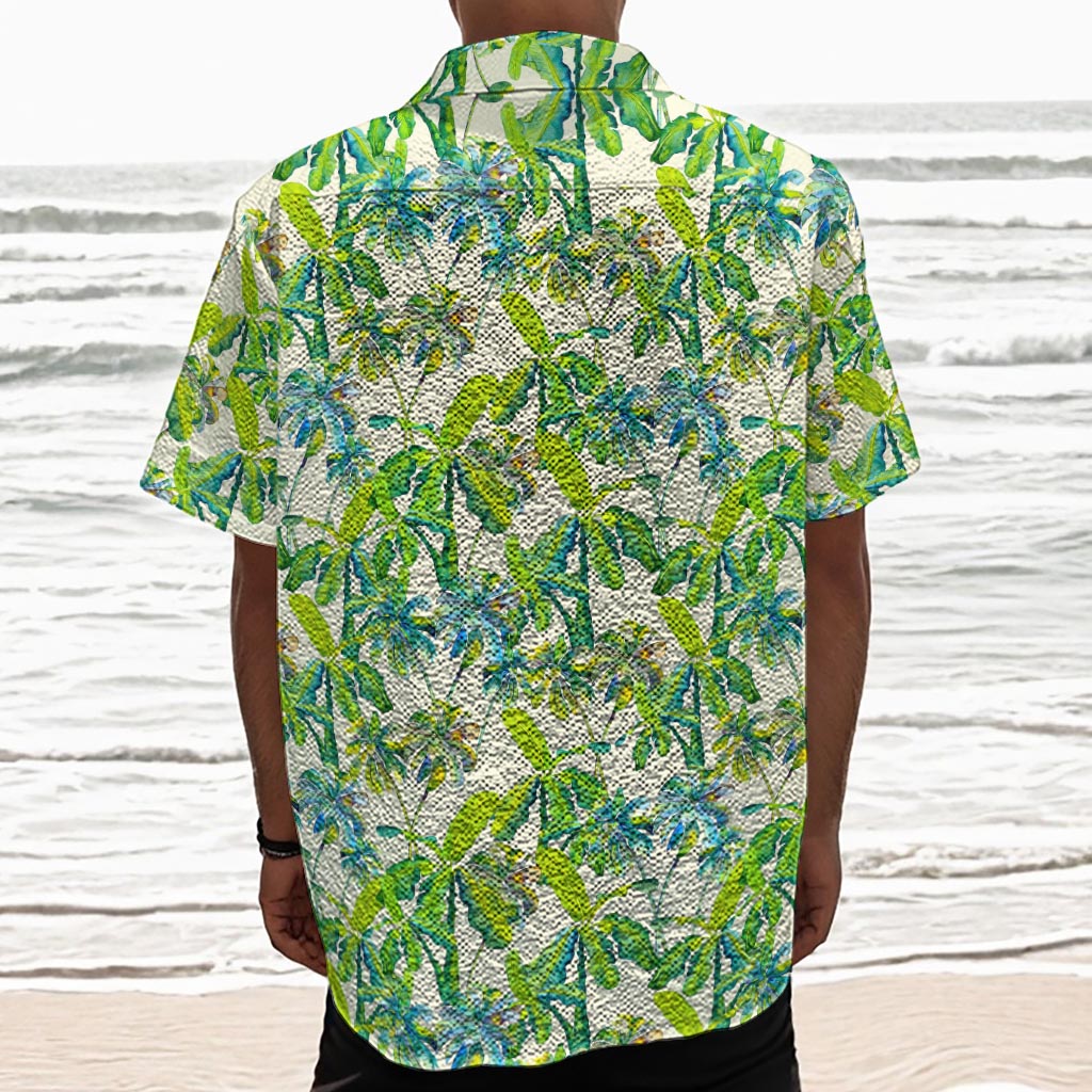 Palm Tree Banana Pattern Print Textured Short Sleeve Shirt