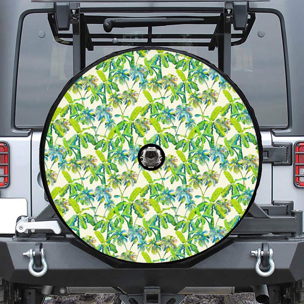 Palm Tree Banana Pattern Print Tire Cover With Camera Hole