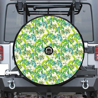 Palm Tree Banana Pattern Print Tire Cover With Camera Hole