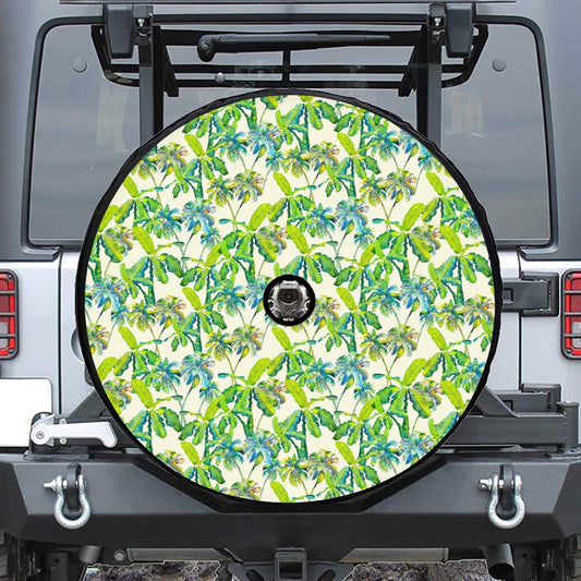 Palm Tree Banana Pattern Print Tire Cover With Camera Hole
