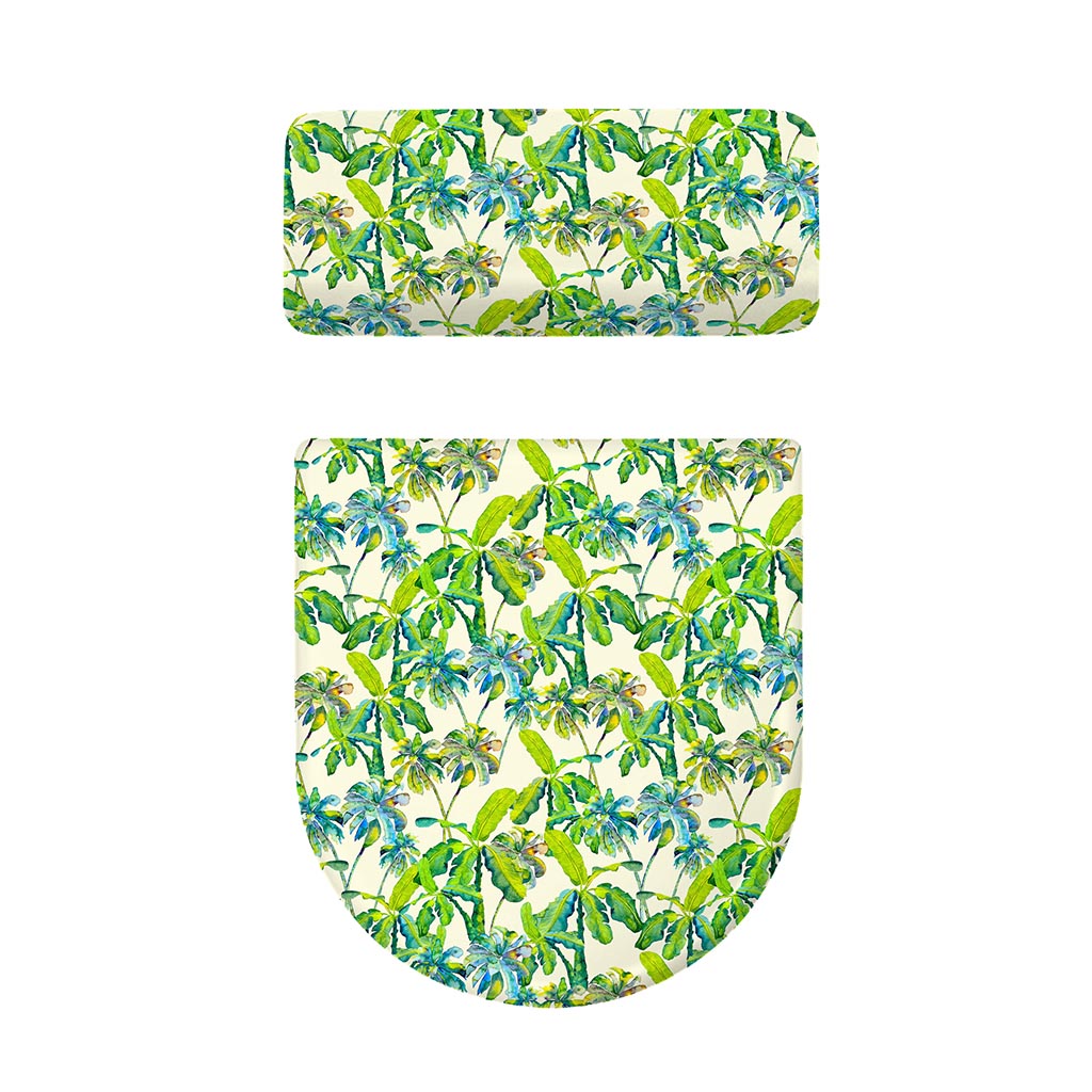 Palm Tree Banana Pattern Print Toilet Lid And Tank Cover Set