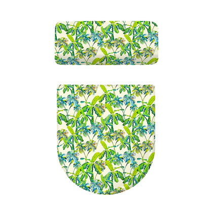 Palm Tree Banana Pattern Print Toilet Lid And Tank Cover Set