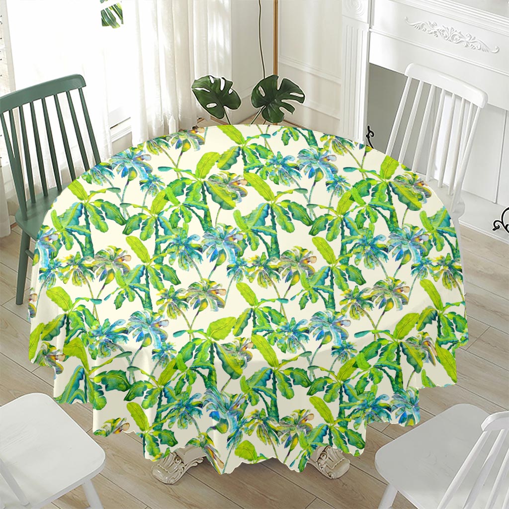 Palm Tree Banana Pattern Print Waterproof Round Tablecloth