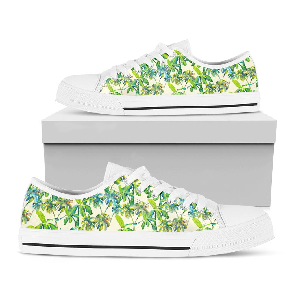 Palm Tree Banana Pattern Print White Low Top Sneakers