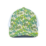 Palm Tree Banana Pattern Print White Mesh Trucker Cap