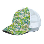 Palm Tree Banana Pattern Print White Mesh Trucker Cap