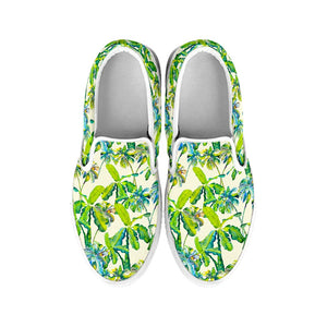 Palm Tree Banana Pattern Print White Slip On Sneakers