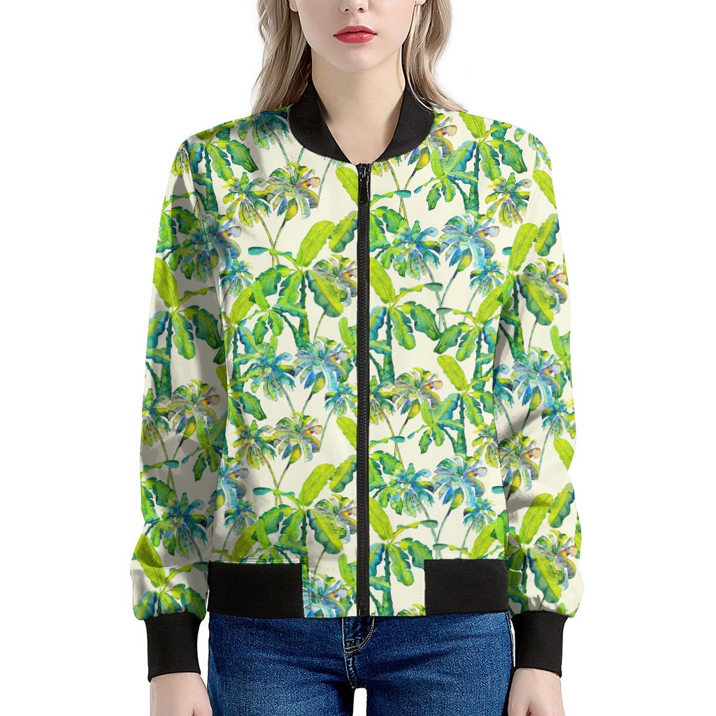 Palm Tree Banana Pattern Print Women's Bomber Jacket