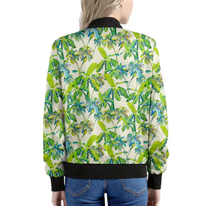 Palm Tree Banana Pattern Print Women's Bomber Jacket