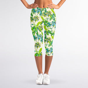 Palm Tree Banana Pattern Print Women's Capri Leggings