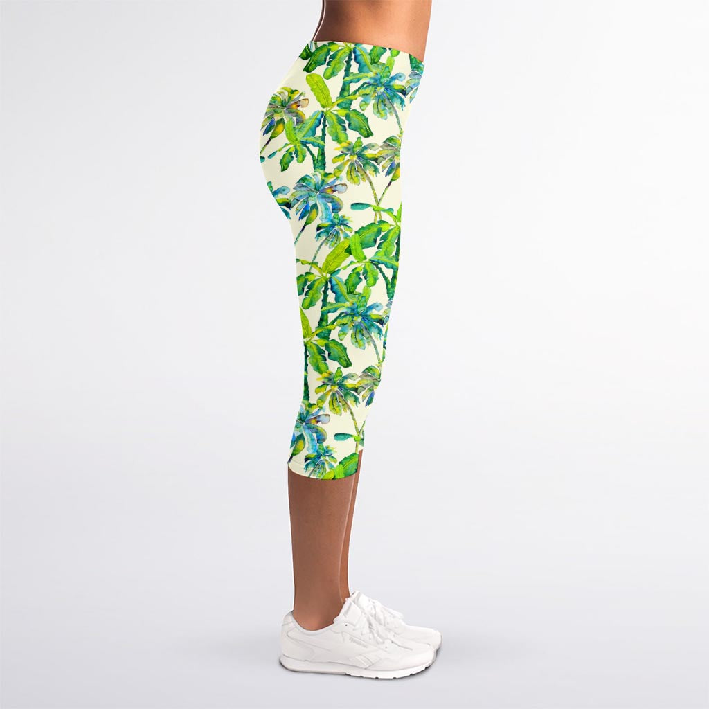 Palm Tree Banana Pattern Print Women's Capri Leggings