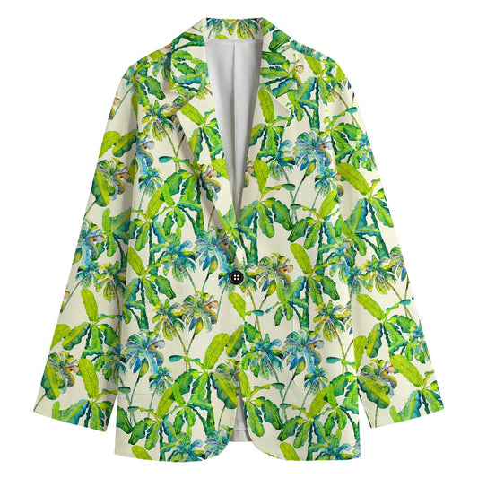 Palm Tree Banana Pattern Print Women's Cotton Blazer