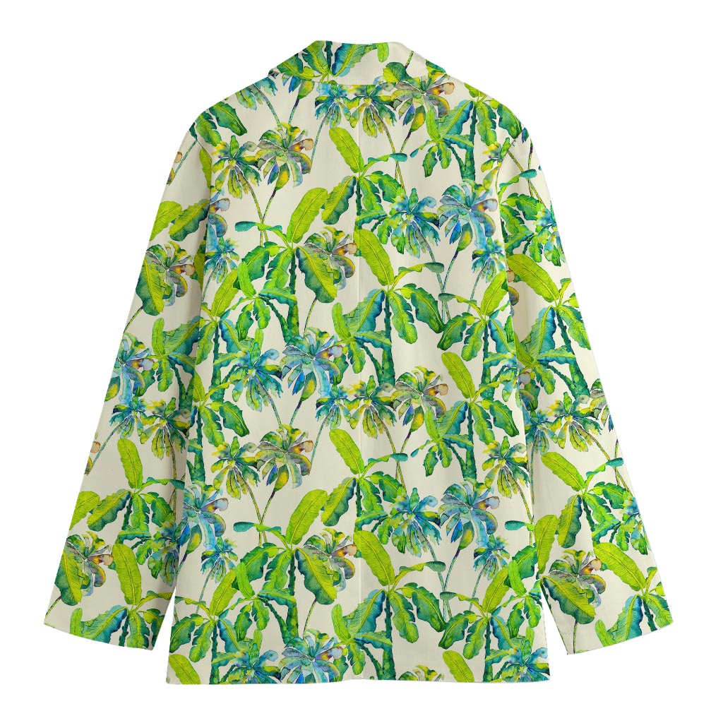 Palm Tree Banana Pattern Print Women's Cotton Blazer