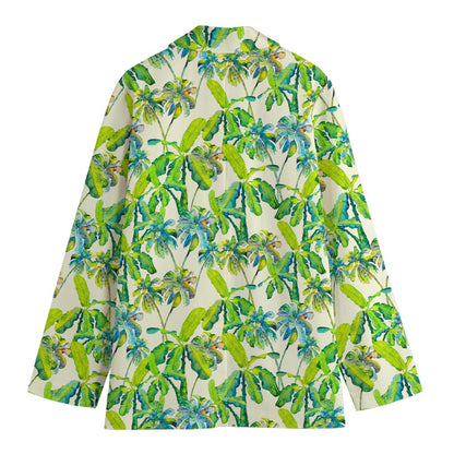 Palm Tree Banana Pattern Print Women's Cotton Blazer