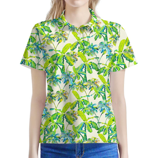 Palm Tree Banana Pattern Print Women's Polo Shirt
