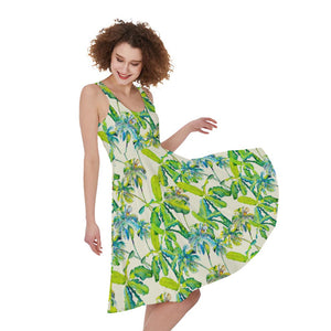 Palm Tree Banana Pattern Print Women's Sleeveless Dress