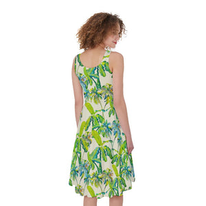 Palm Tree Banana Pattern Print Women's Sleeveless Dress