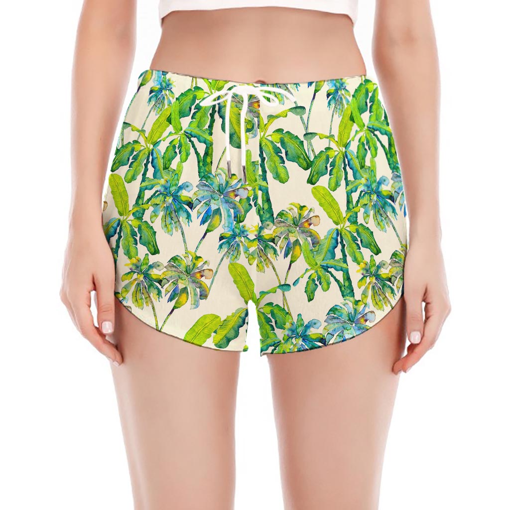 Palm Tree Banana Pattern Print Women's Split Running Shorts