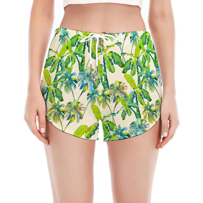 Palm Tree Banana Pattern Print Women's Split Running Shorts