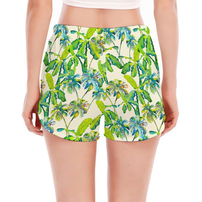 Palm Tree Banana Pattern Print Women's Split Running Shorts