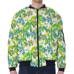 Palm Tree Banana Pattern Print Zip Sleeve Bomber Jacket