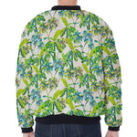 Palm Tree Banana Pattern Print Zip Sleeve Bomber Jacket