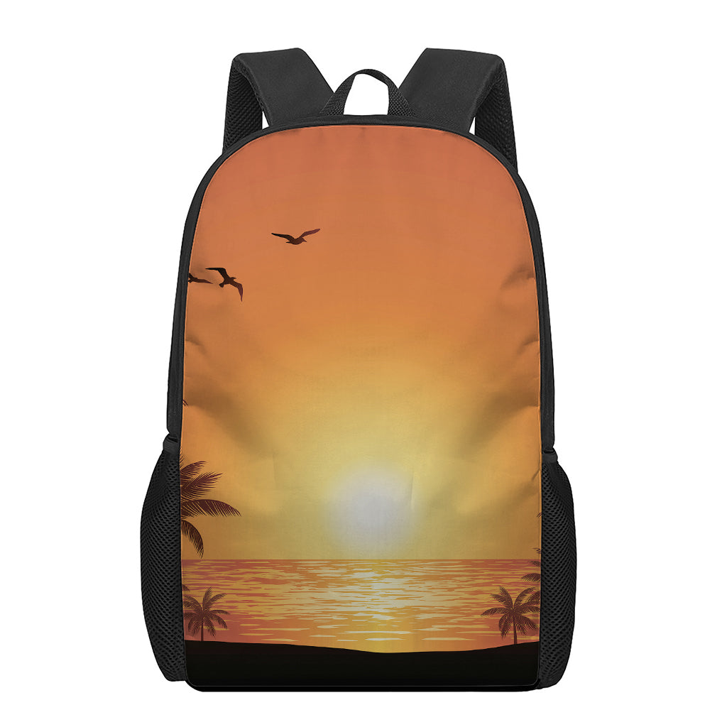 Palm Tree Beach Sunset Print 17 Inch Backpack