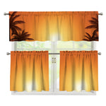 Palm Tree Beach Sunset Print 3 Piece Kitchen Curtains