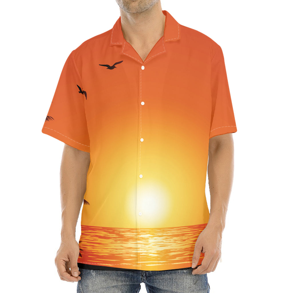 Palm Tree Beach Sunset Print Aloha Shirt