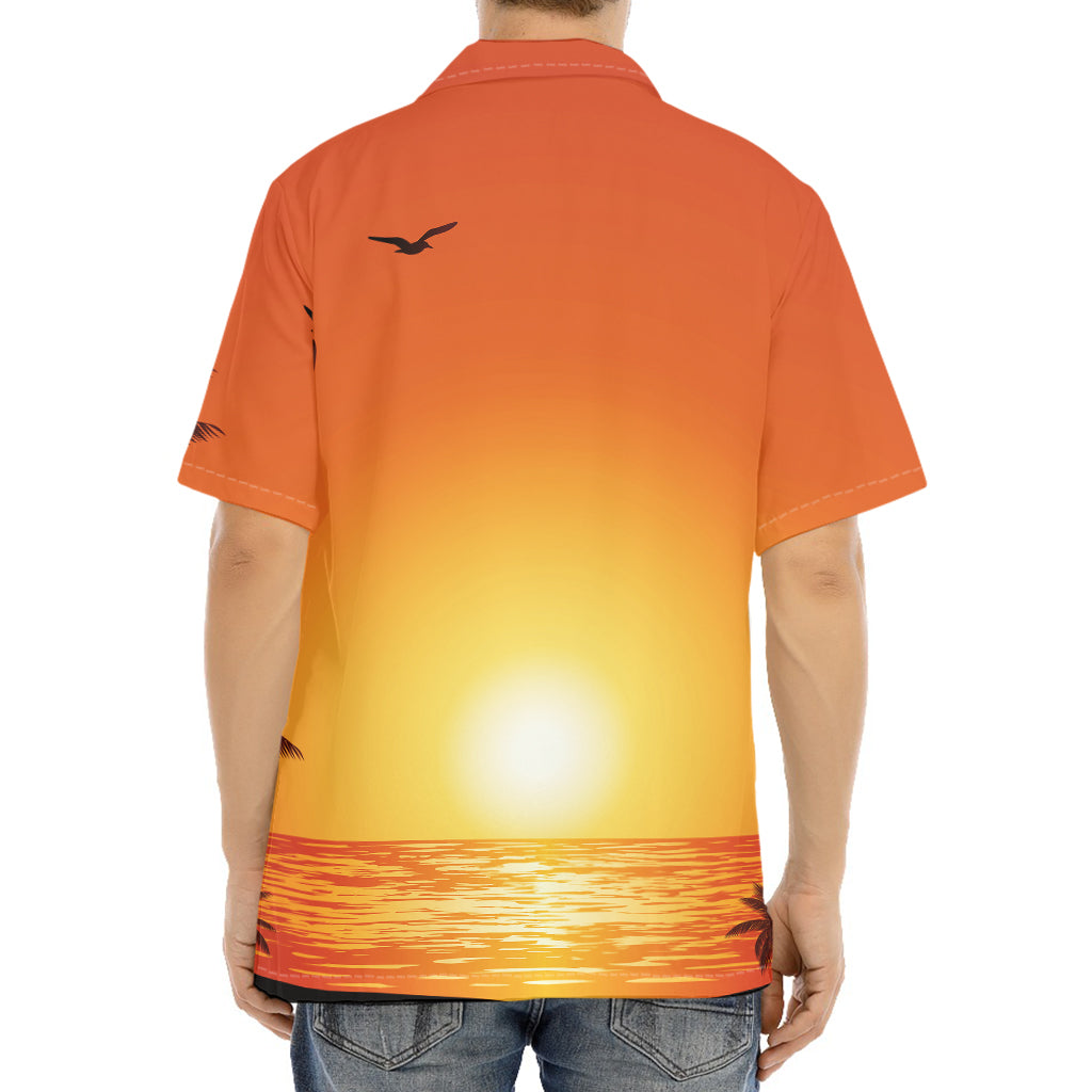 Palm Tree Beach Sunset Print Aloha Shirt