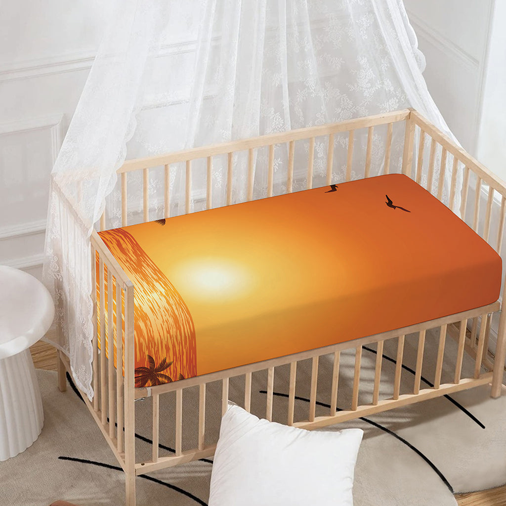 Palm Tree Beach Sunset Print Baby Crib Sheet