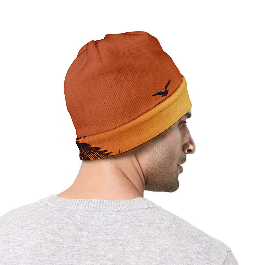 Palm Tree Beach Sunset Print Beanie
