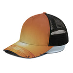 Palm Tree Beach Sunset Print Black Mesh Trucker Cap