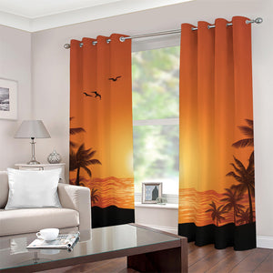 Palm Tree Beach Sunset Print Blackout Grommet Curtains