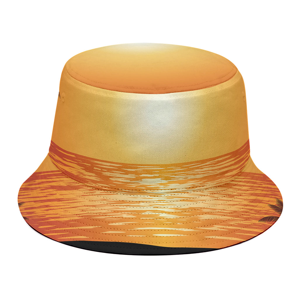 Palm Tree Beach Sunset Print Bucket Hat