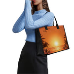 Palm Tree Beach Sunset Print Canvas Tote Bag