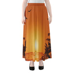 Palm Tree Beach Sunset Print Chiffon Maxi Skirt