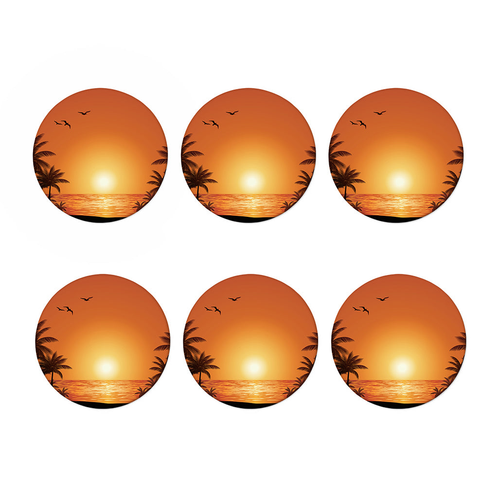 Palm Tree Beach Sunset Print Coaster Set