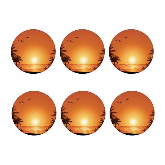 Palm Tree Beach Sunset Print Coaster Set