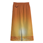 Palm Tree Beach Sunset Print Cotton Front Slit Maxi Skirt