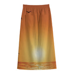 Palm Tree Beach Sunset Print Cotton Front Slit Maxi Skirt