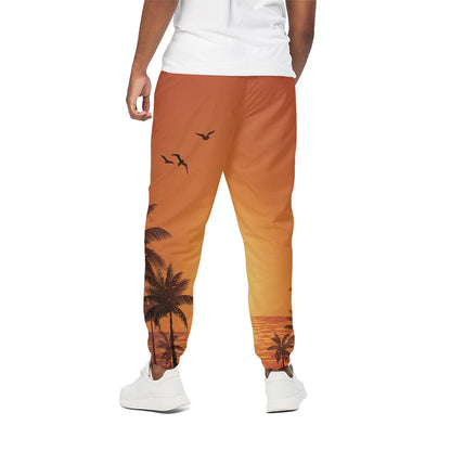 Palm Tree Beach Sunset Print Cotton Pants