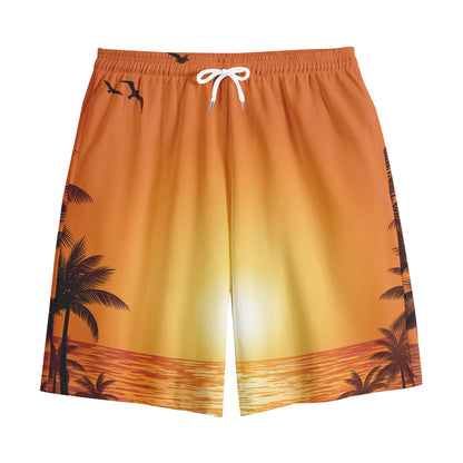 Palm Tree Beach Sunset Print Cotton Shorts