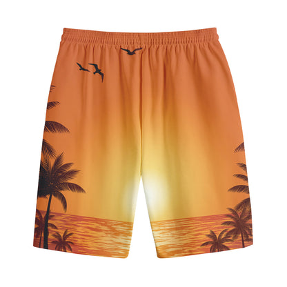 Palm Tree Beach Sunset Print Cotton Shorts