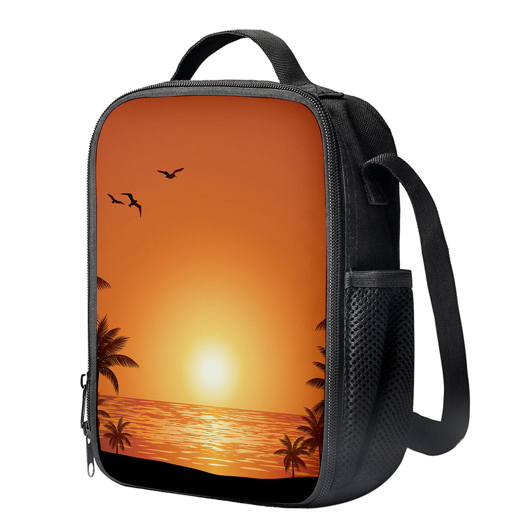 Palm Tree Beach Sunset Print Crossbody Lunch Bag