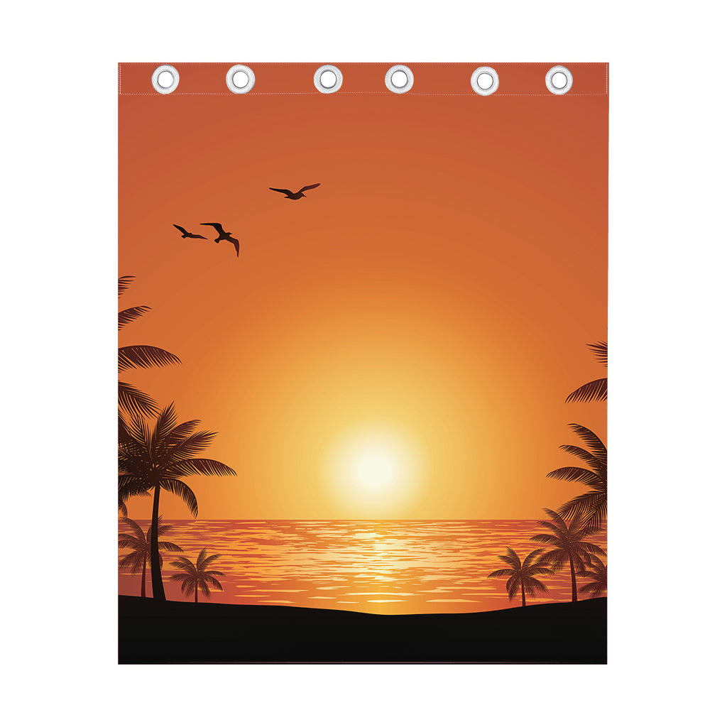 Palm Tree Beach Sunset Print Curtain