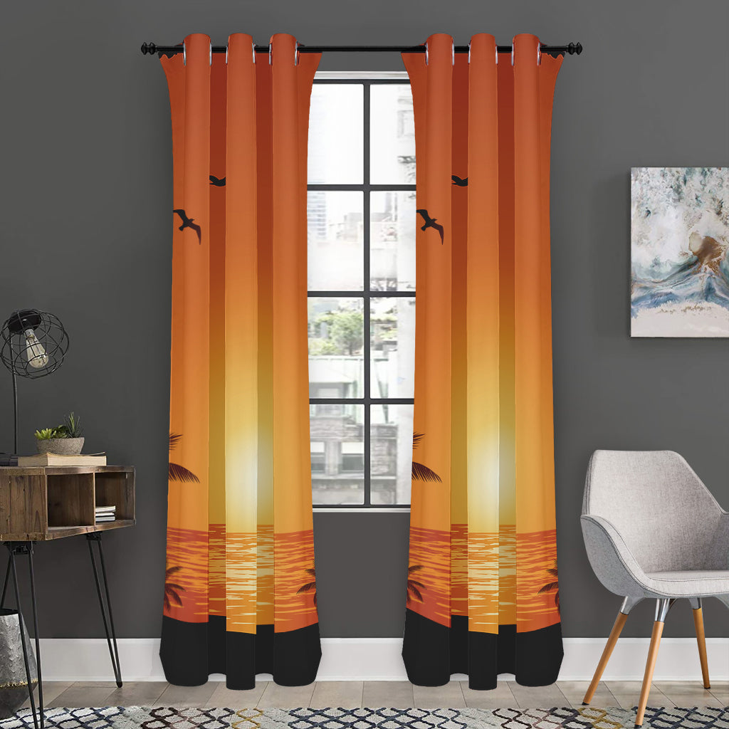 Palm Tree Beach Sunset Print Curtain