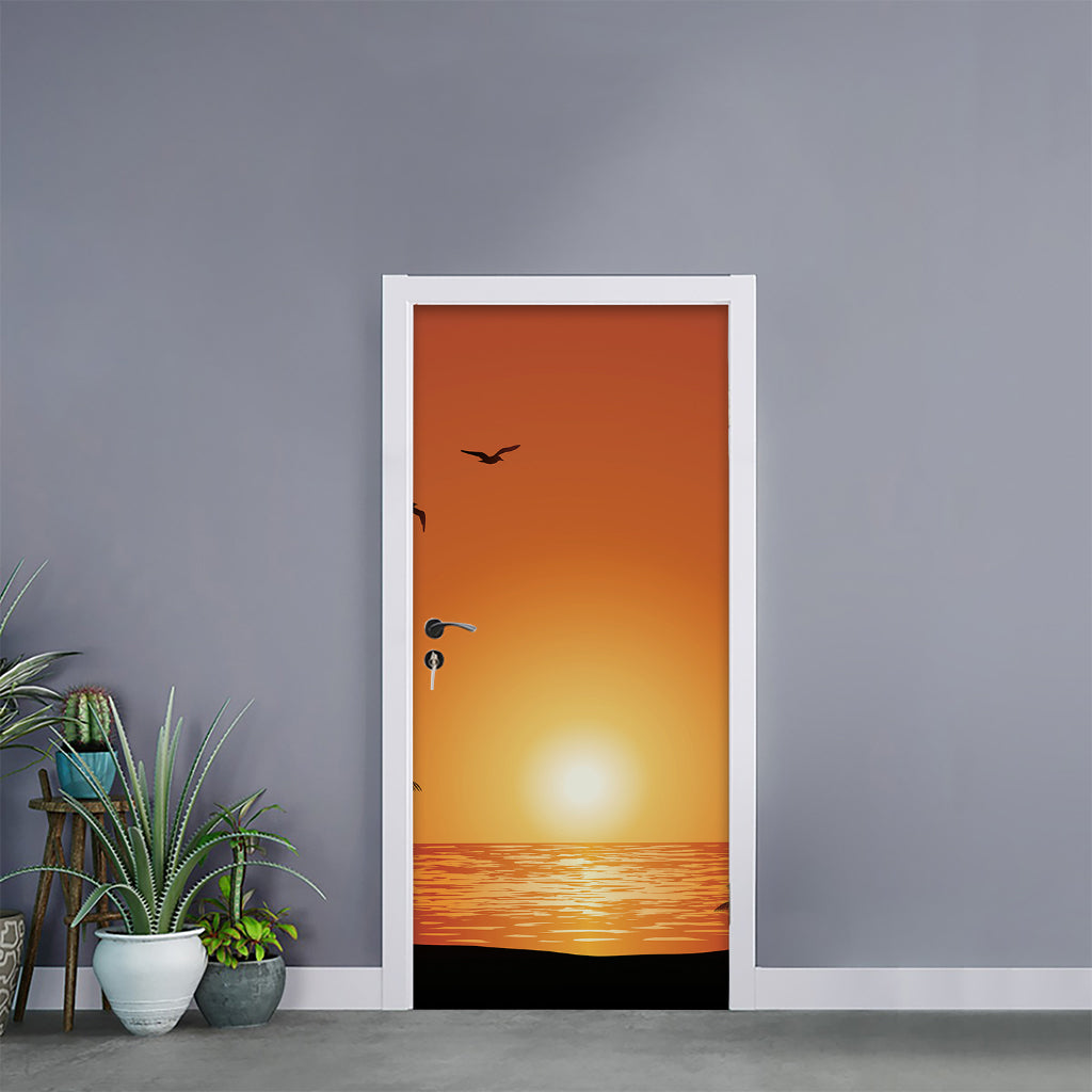 Palm Tree Beach Sunset Print Door Sticker