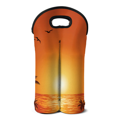 Palm Tree Beach Sunset Print Double Neoprene Wine Tote